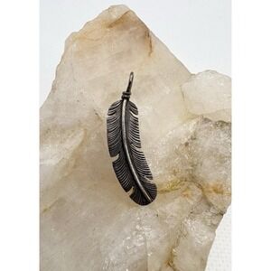 Native American Sterling Silver Feather Pendant Charm IC Irene Chiquito Signed